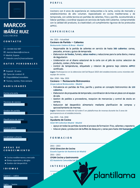 curriculum cocinero