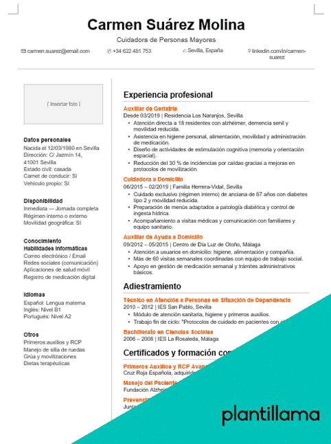 curriculum cuidadora de ancianos word