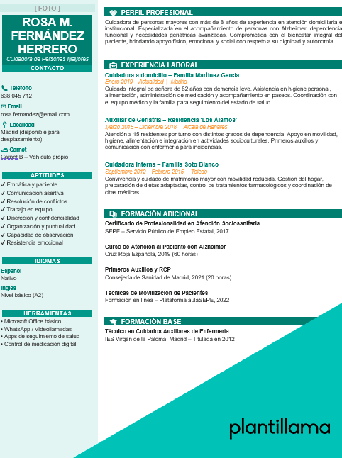 curriculum cuidadora de ancianos