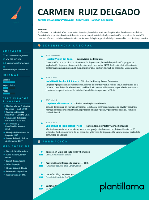 currículum de limpieza en españa