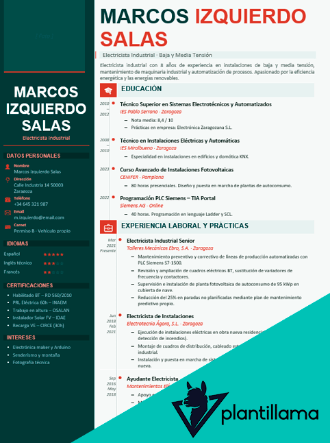 curriculum electricista ejemplo
