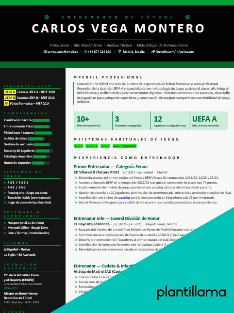 curriculum entrenador de futbol