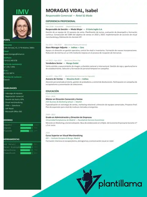 curriculum para trabajar en el corte ingles