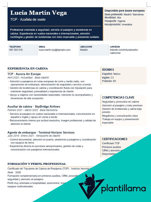 curriculum vitae azafata de vuelo
