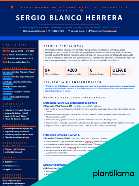 curriculum vitae entrenador de futbol