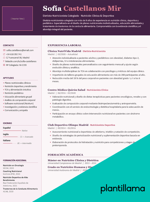 curriculum vitae nutricionista