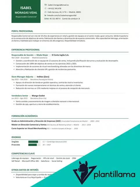 curriculum vitae para el corte ingles