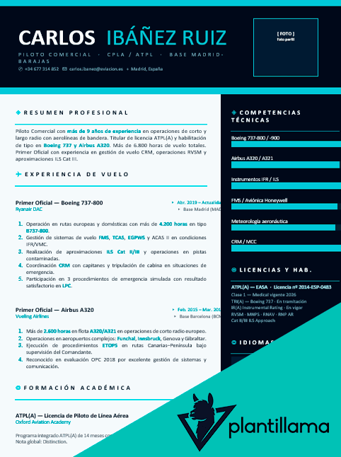 curriculum vitae piloto comercial