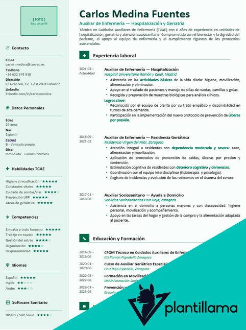 cv auxiliar de enfermeria