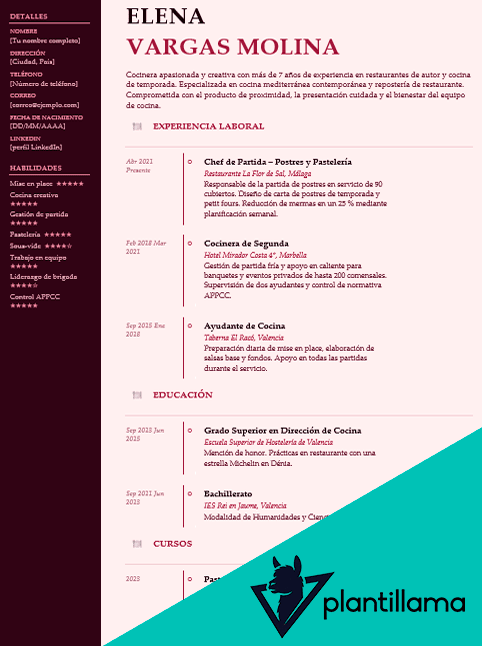 cv cocinera