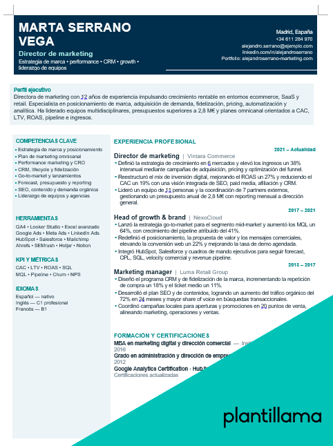 cv directora de marketing