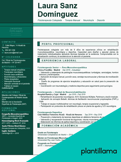 cv fisioterapeuta modelo