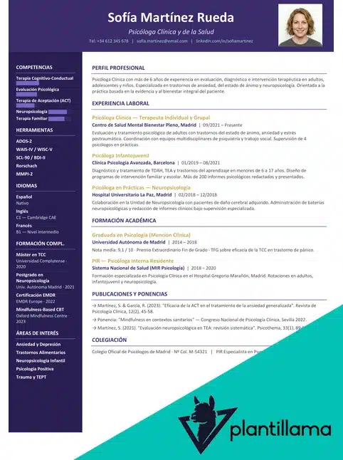 CV para Psicología