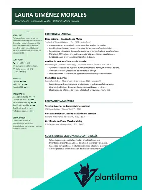 cv para trabajar en zara