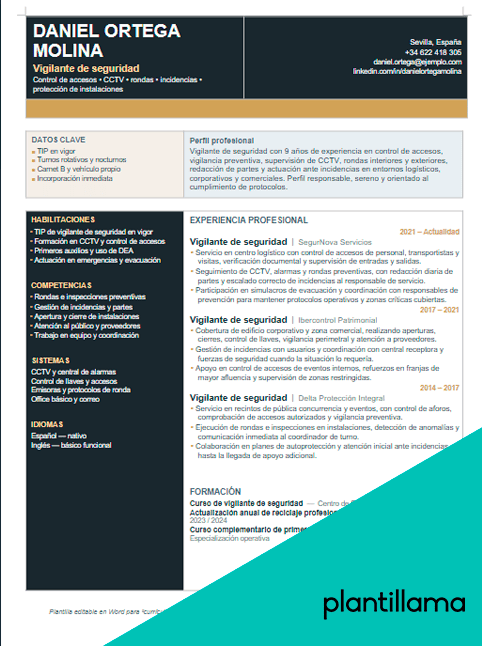cv vigilante de seguridad
