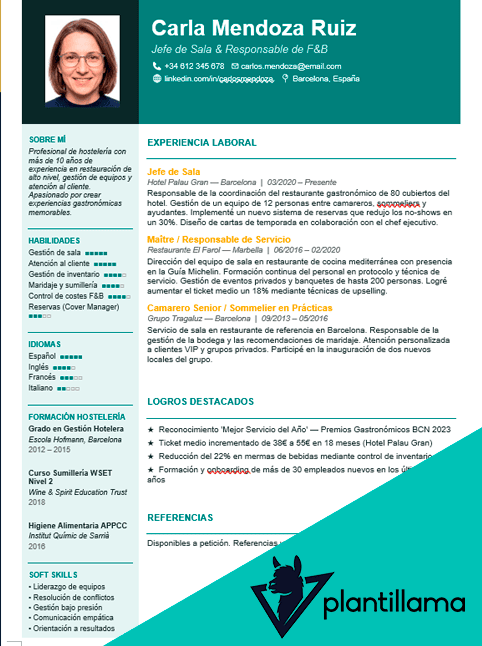 ejemplo curriculum hosteleria