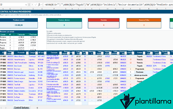 excel control facturas proveedores