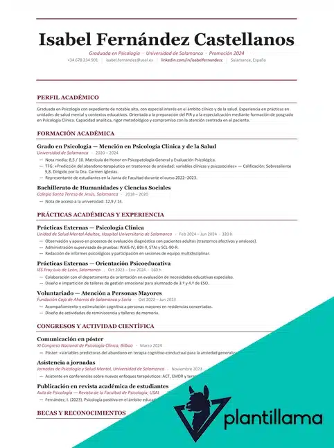 formación académica currículum ejemplo