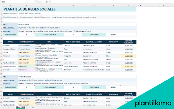 plan de redes sociales plantilla