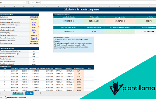 plantilla calcular interes compuesto excel