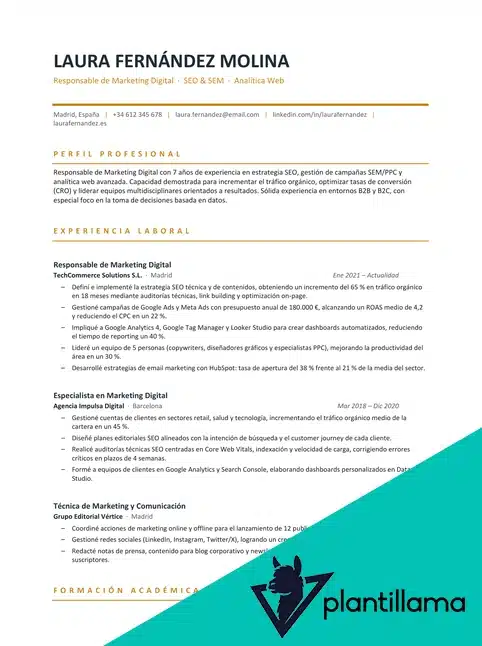plantilla curriculum vitae ats