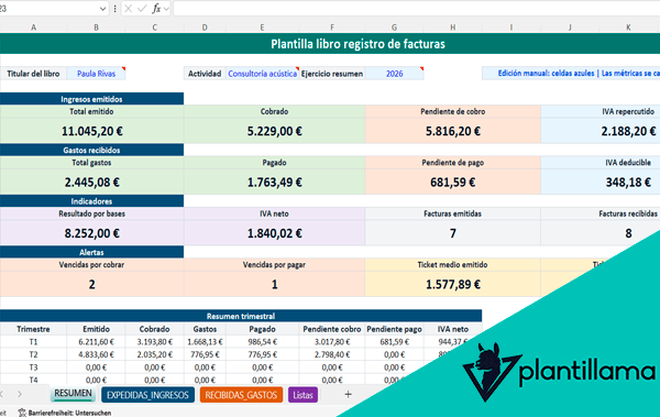 plantilla excel libro registro facturas