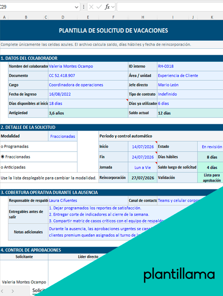 solicitud de vacaciones en excel