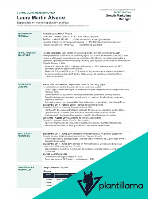 curriculum vitae europeo plantilla word