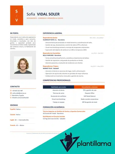 cv dependienta tienda ropa ejemplo