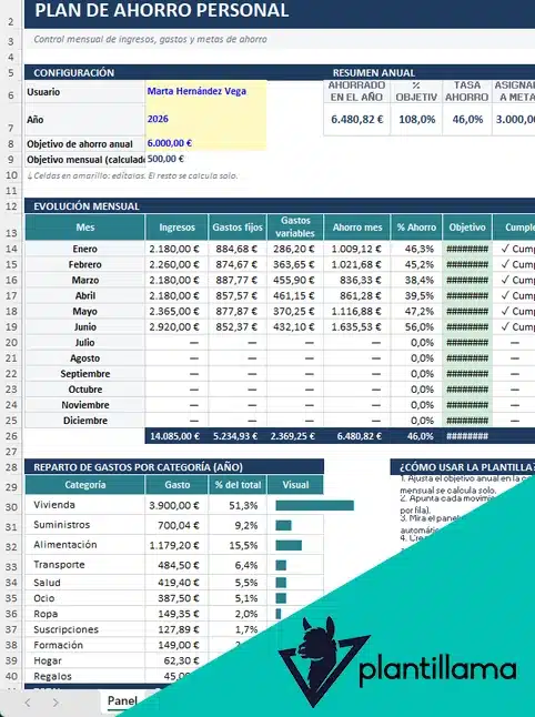 plantilla de ahorro en excel