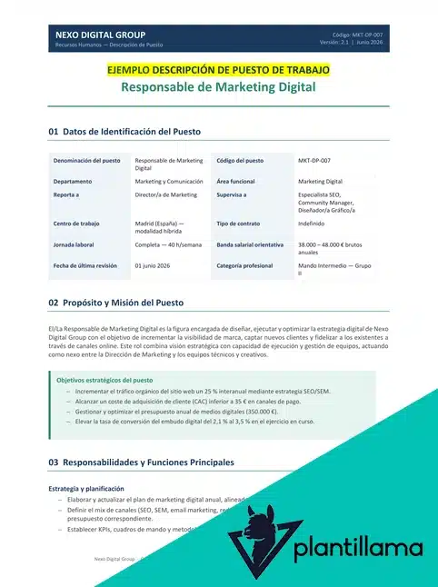 plantilla descripción puesto de trabajo
