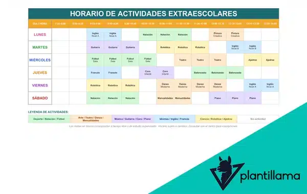plantilla horario actividades extraescolares