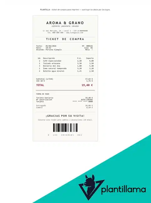 ticket de compra para imprimir word
