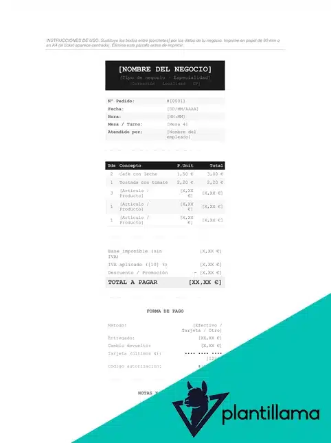ticket de compra plantilla