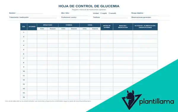 Hoja control glucemia PDF