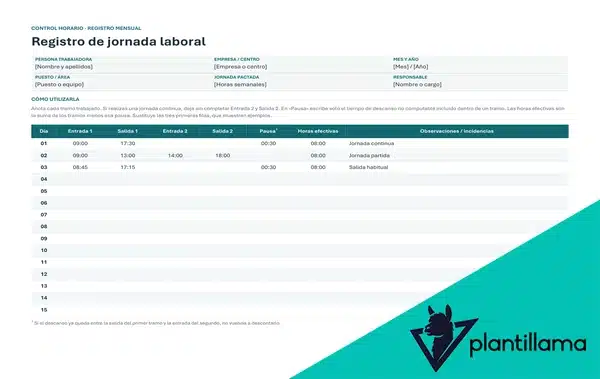 Planilla registro jornada laboral
