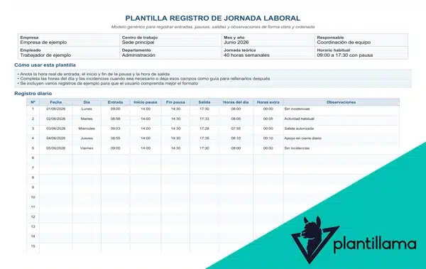 Plantilla de registro jornada laboral