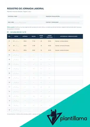 Plantilla para registro jornada laboral