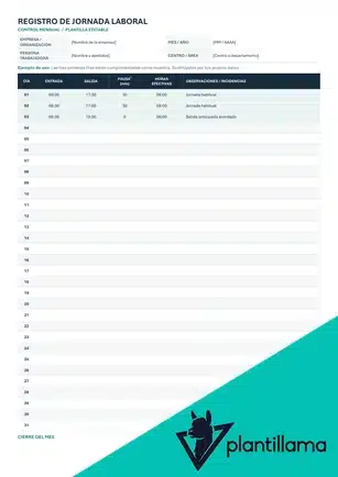 Word para registro jornada laboral