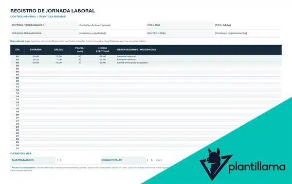 Word registro jornada laboral