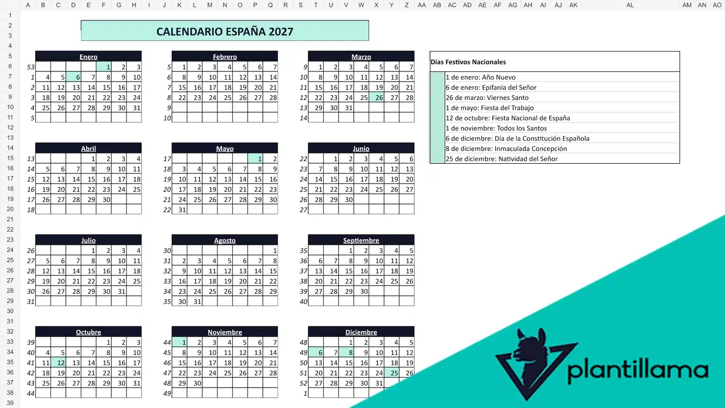 Calendario laboral Espana 2027